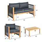 Modern 4-Piece Acacia Wood Outdoor Furniture Patio Set – Sofa and Chairs - Poolside Table