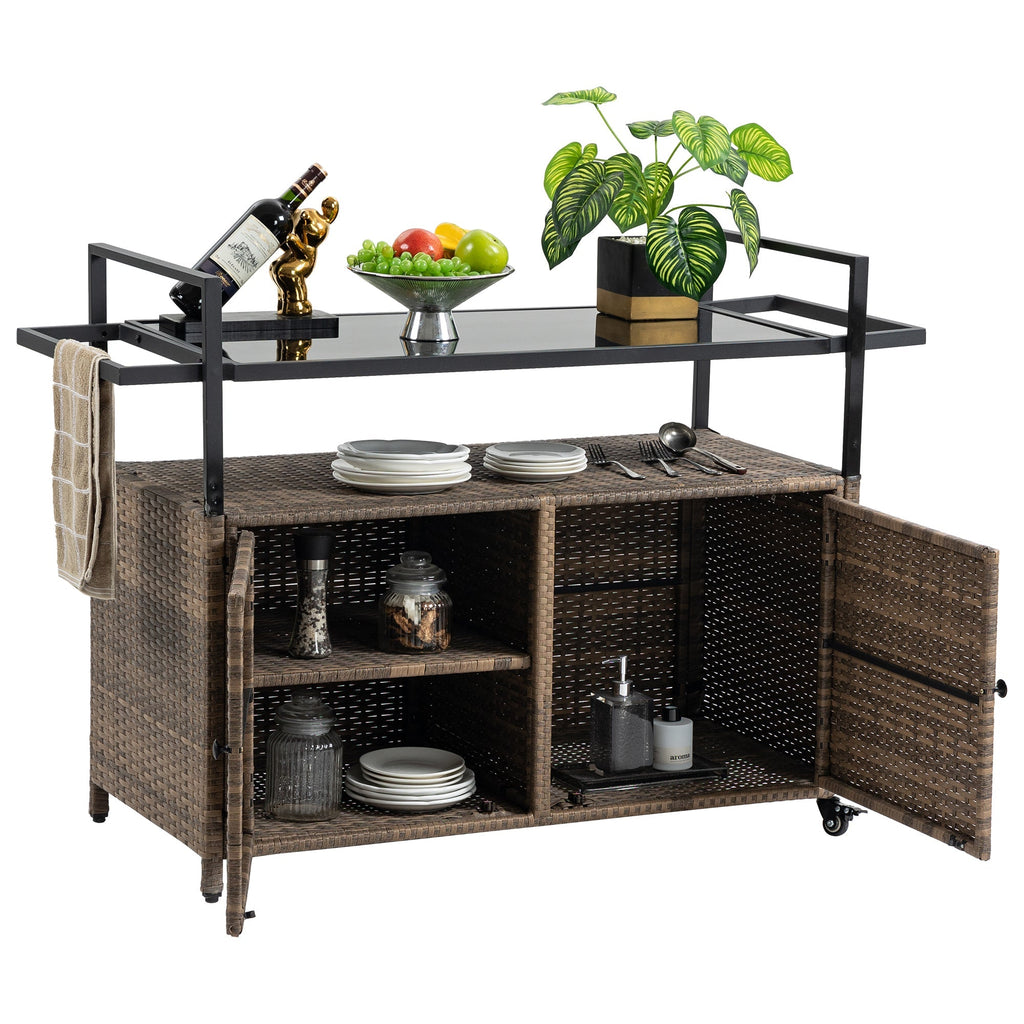 Outdoor Wicker Bar Cart for Patio and Pool Parties