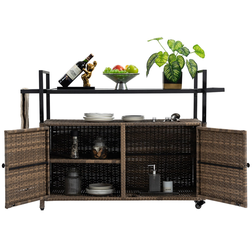 Outdoor Wicker Bar Cart for Patio and Pool Parties