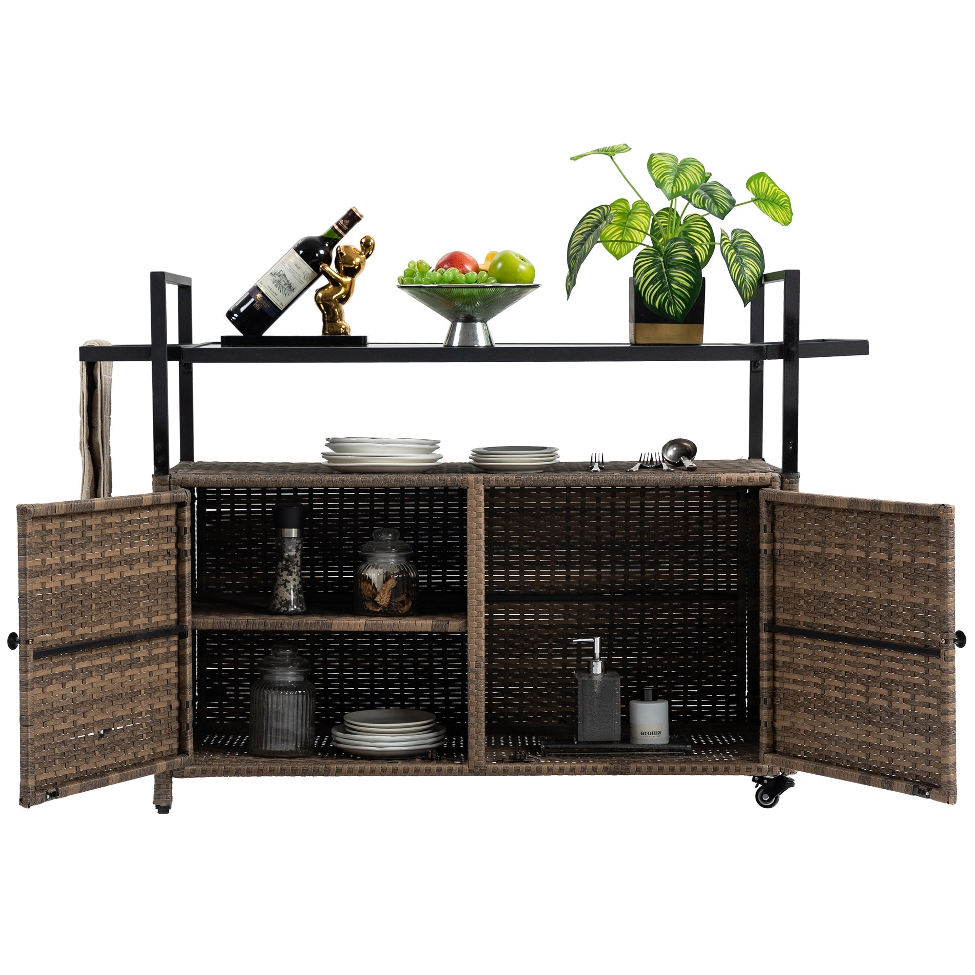 Outdoor Wicker Bar Cart for Patio and Pool Parties