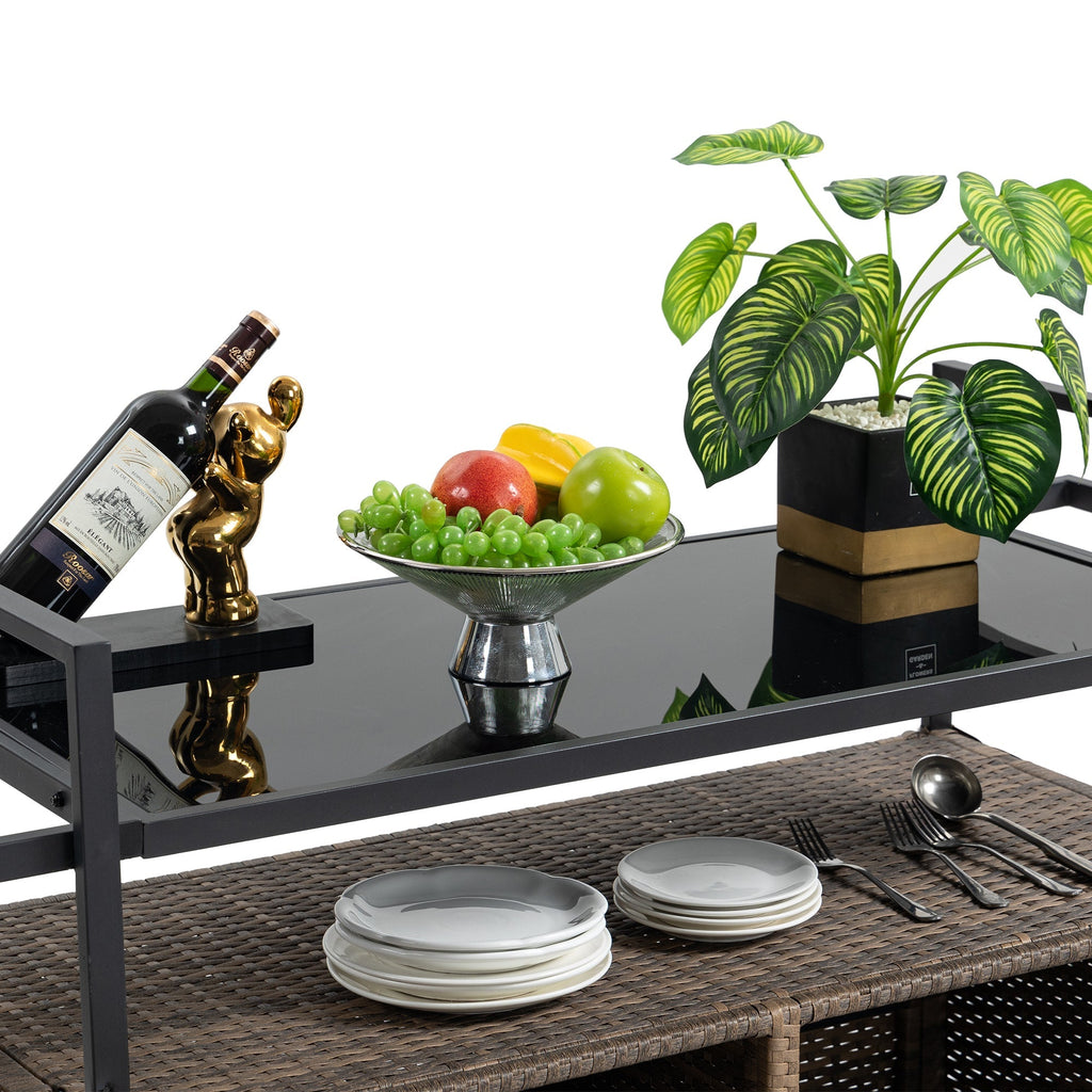 Outdoor Wicker Bar Cart for Patio and Pool Parties