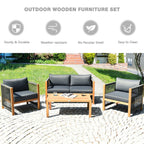Modern 4-Piece Acacia Wood Outdoor Furniture Patio Set – Sofa and Chairs - Poolside Table