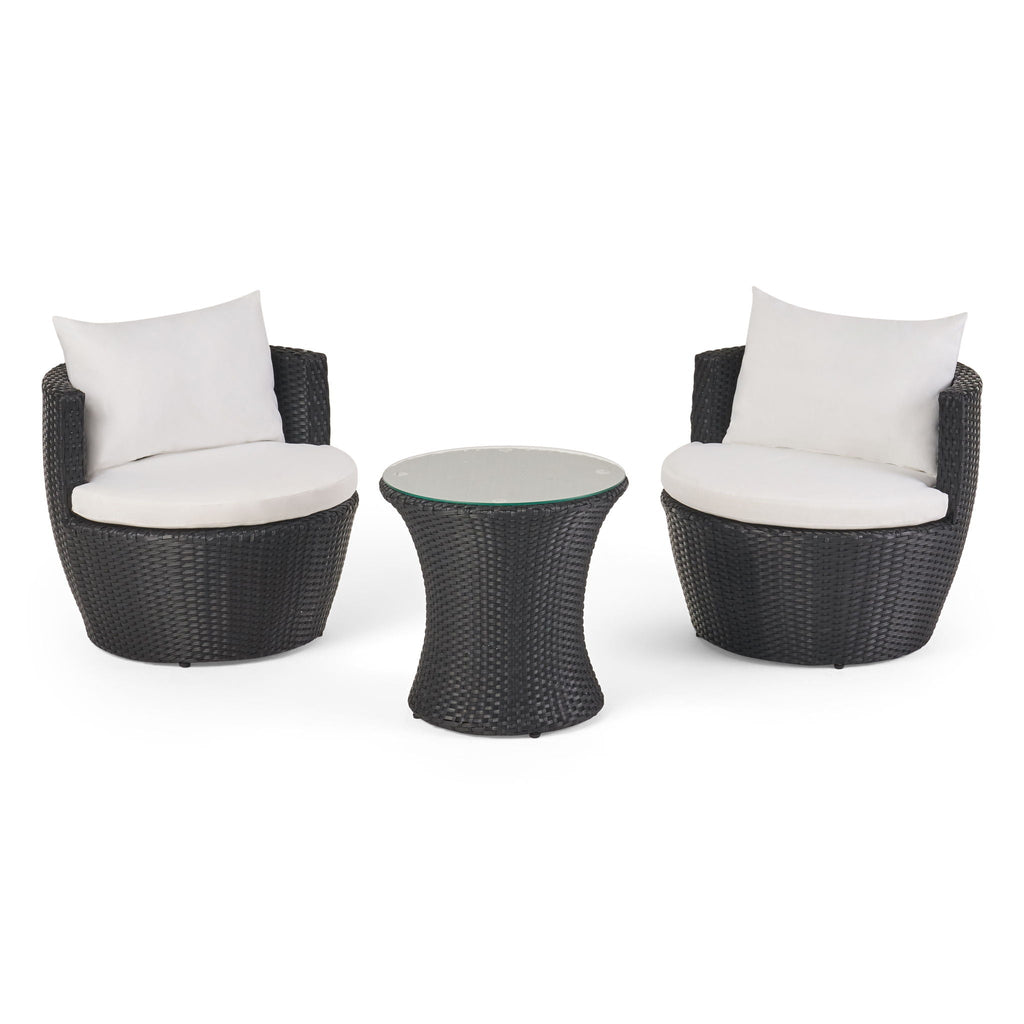 Outdoor Wicker Patio Chair Set – 3 Piece Conversation Furniture with Table - Summer Furniture