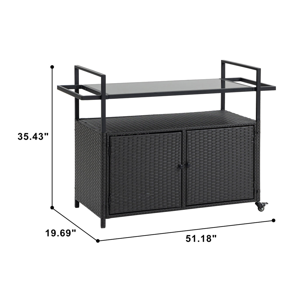 Outdoor Wicker Bar Cart for Patio and Pool Parties