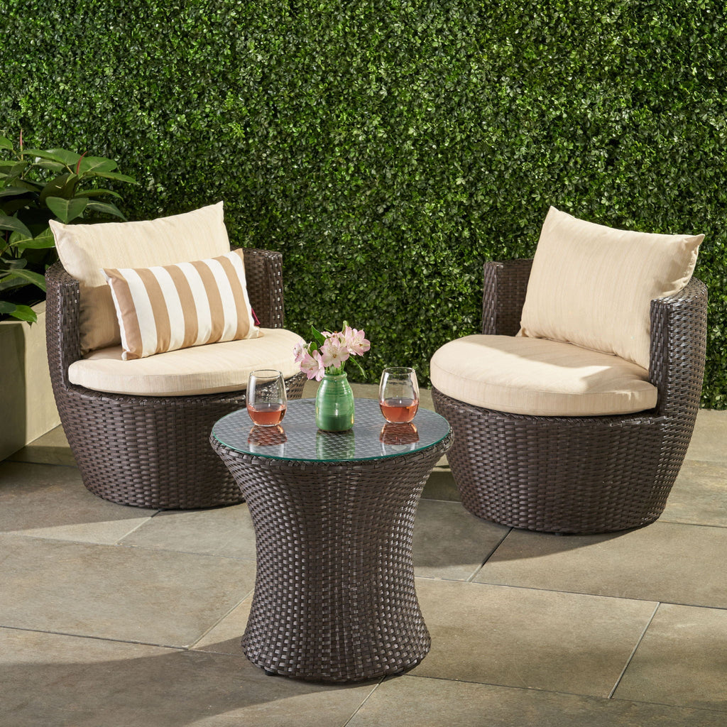 Outdoor Wicker Patio Chair Set – 3 Piece Conversation Furniture with Table - Summer Furniture