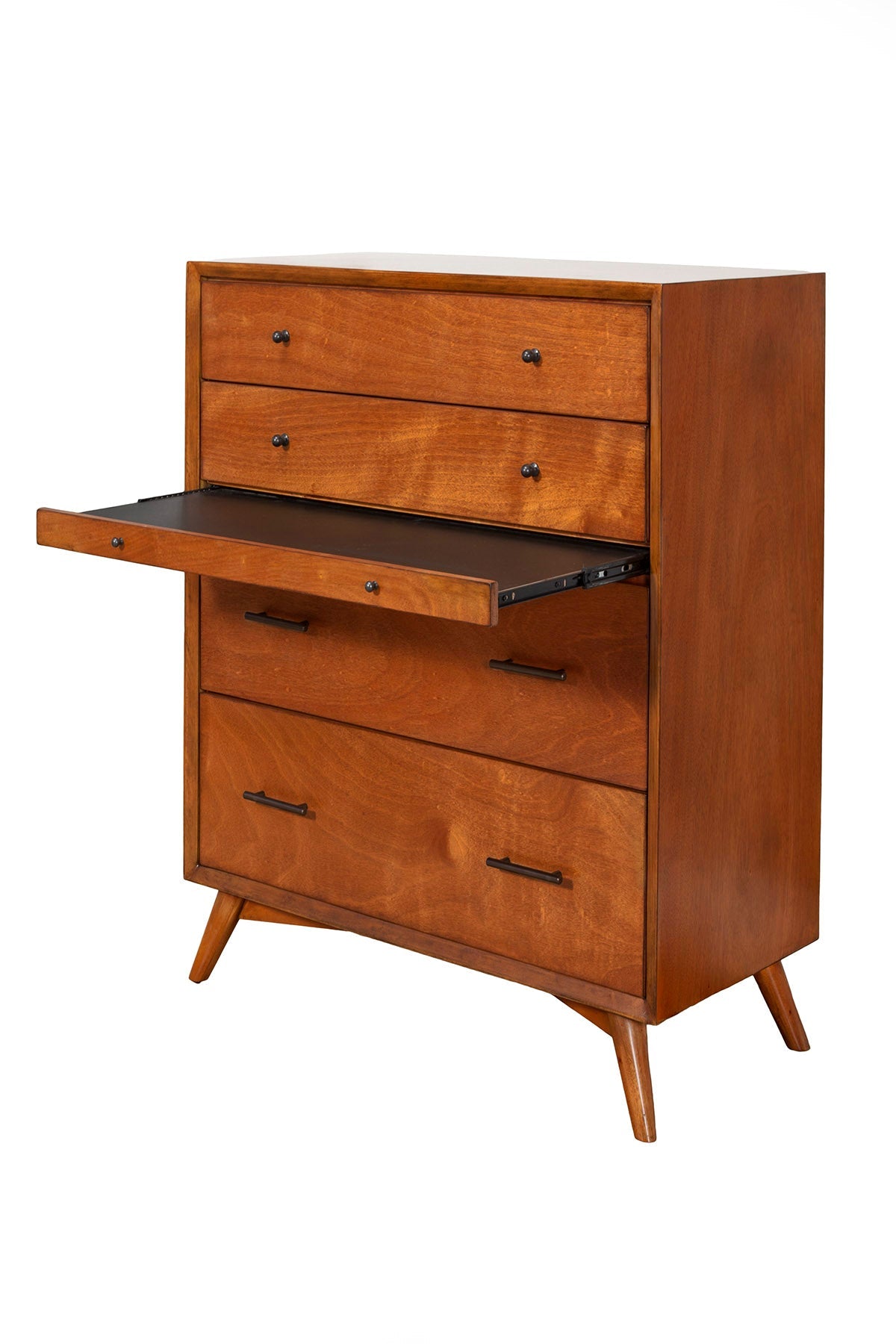 Sonoma Mid-Century 4-Drawer Chest with Pull-Out Tray Brown Chestnut