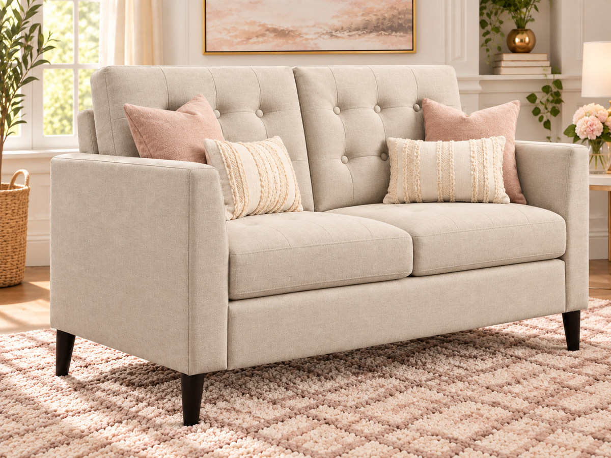 Versailles 48" Beige Tufted Loveseat Mid Century Modern
