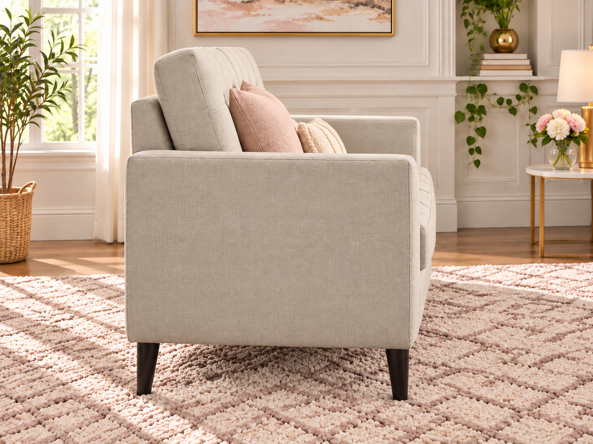 Versailles 48" Beige Tufted Loveseat Mid Century Modern