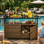 Outdoor Wicker Bar Cart for Patio and Pool Parties