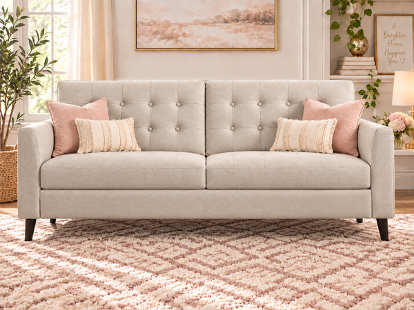 Versailles 68" Sofa Couch Mid Century Modern Beige
