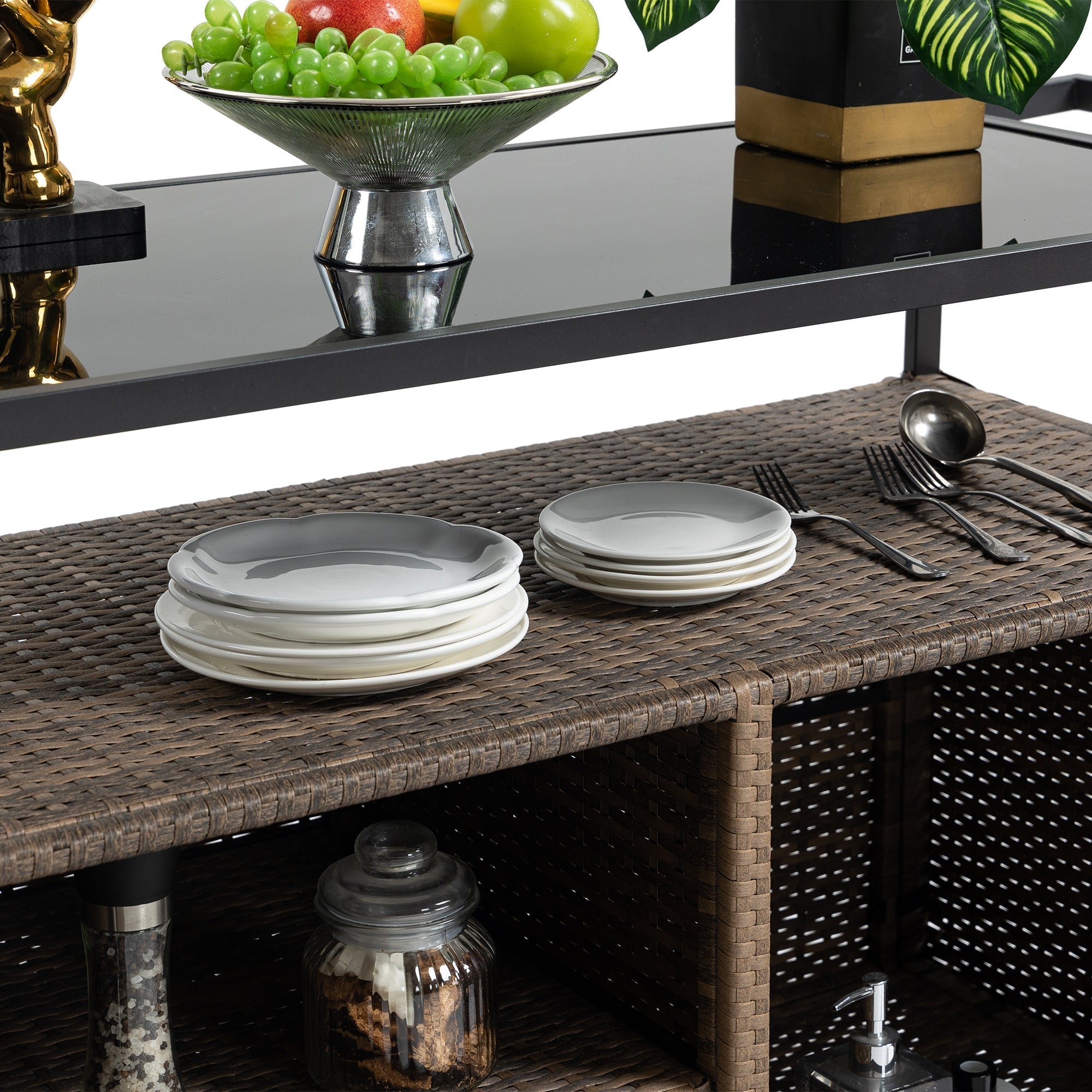 Outdoor Wicker Bar Cart for Patio and Pool Parties