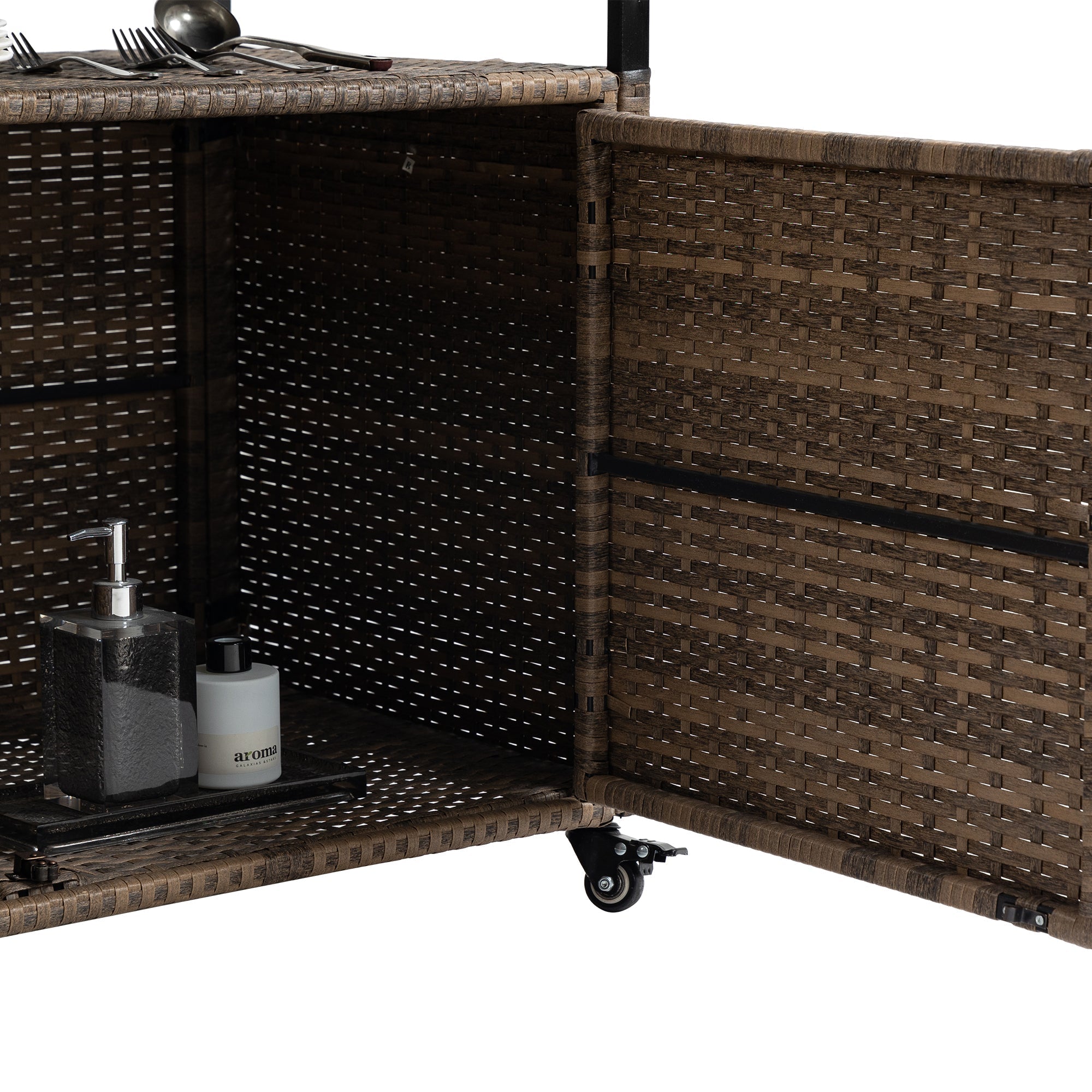 Outdoor Wicker Bar Cart for Patio and Pool Parties