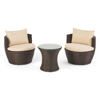 Outdoor Wicker Patio Chair Set – 3 Piece Conversation Furniture with Table - Summer Furniture