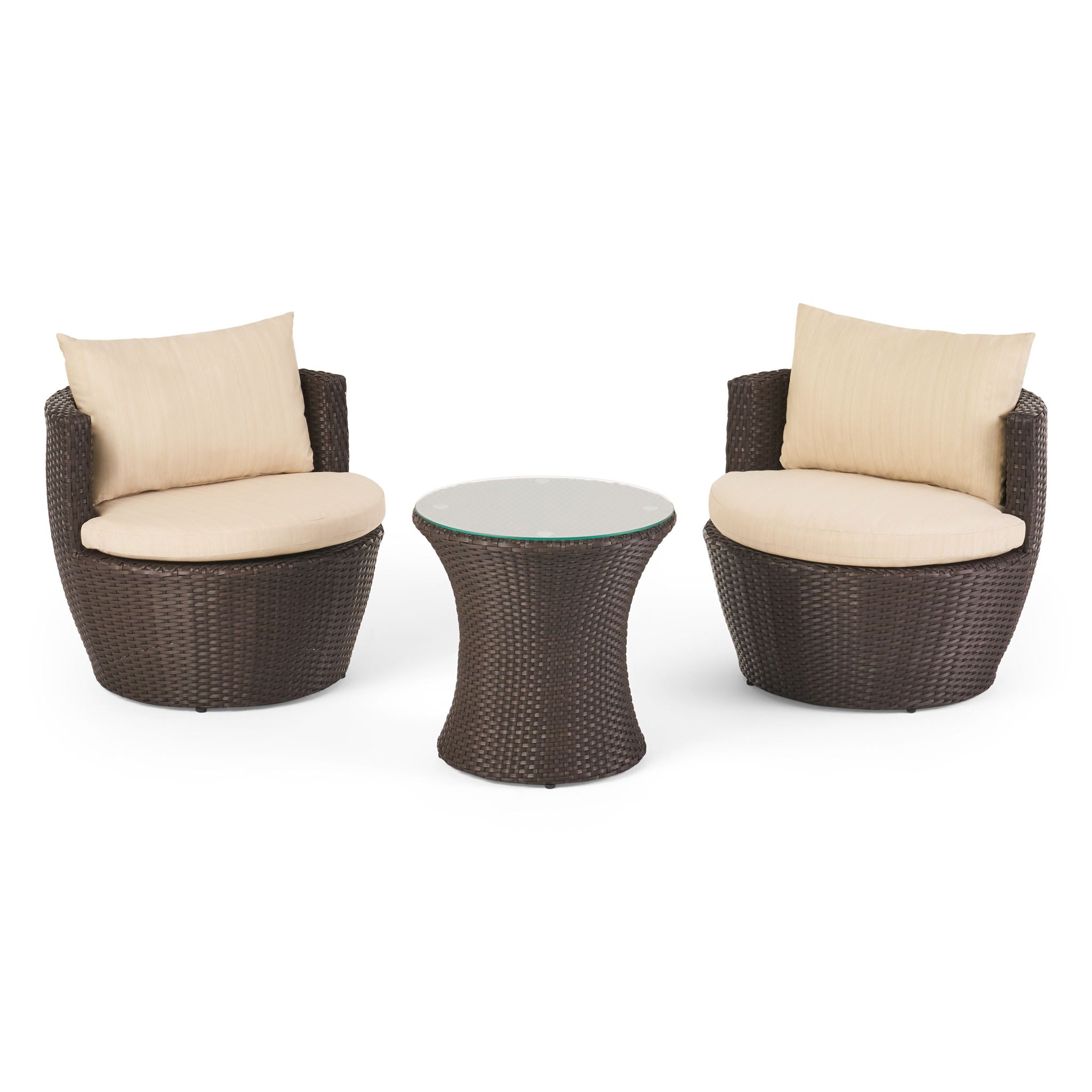 Outdoor Wicker Patio Chair Set – 3 Piece Conversation Furniture with Table - Summer Furniture