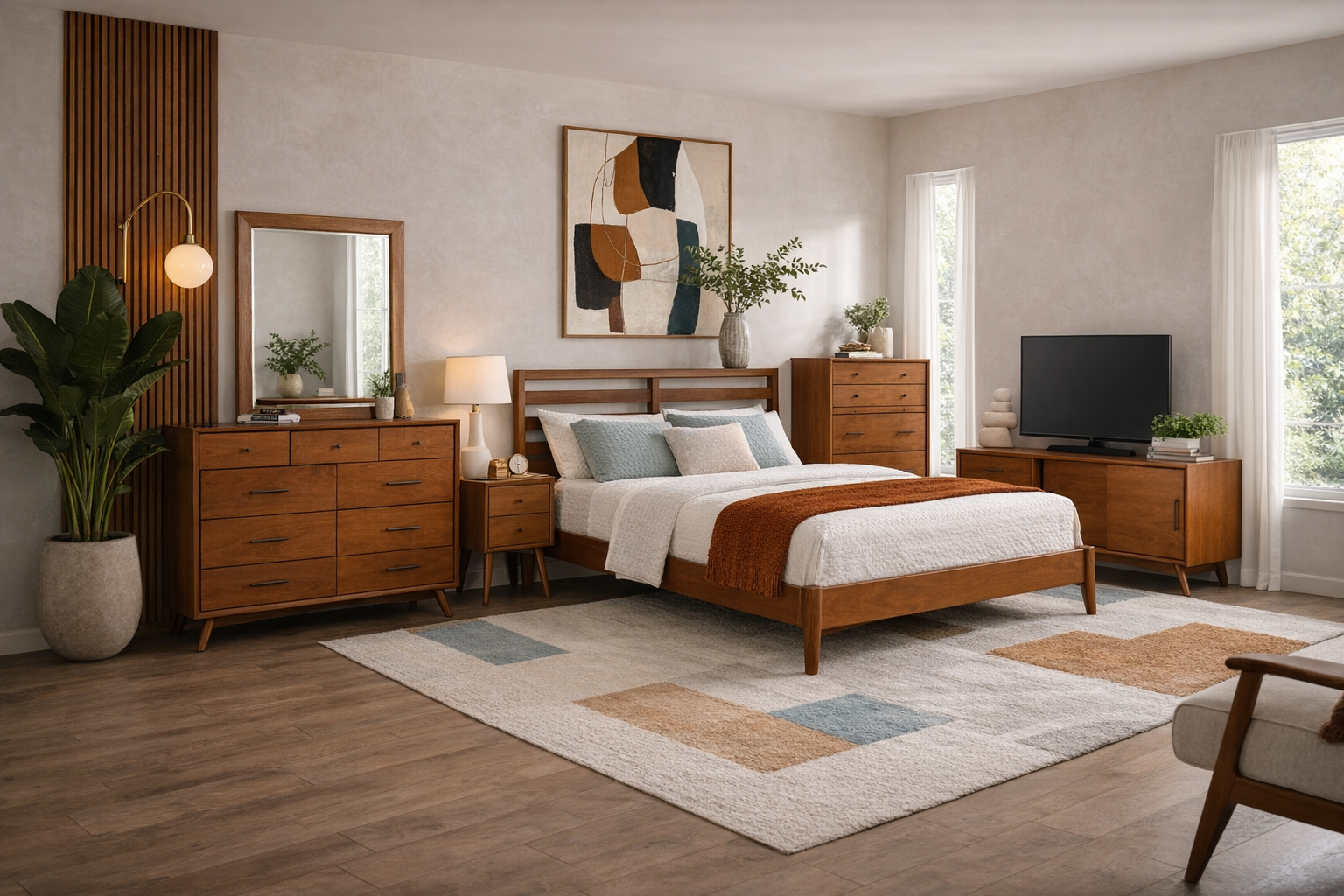 Sonoma Mid-Century 4-Drawer Chest with Pull-Out Tray Brown Chestnut