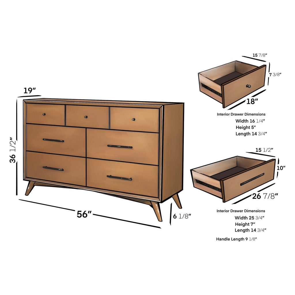 Sonoma Mid Century 7-Drawer Dresser Brown Chestnut Wood