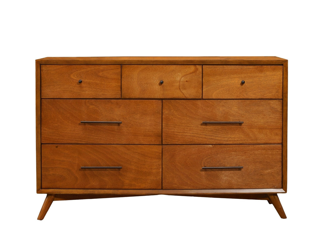 Sonoma Mid Century 7-Drawer Dresser Brown Chestnut Wood