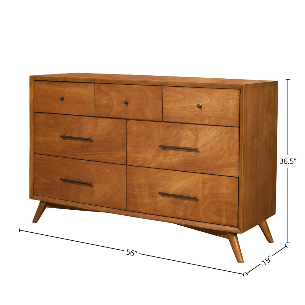 Sonoma Mid Century 7-Drawer Dresser Brown Chestnut Wood