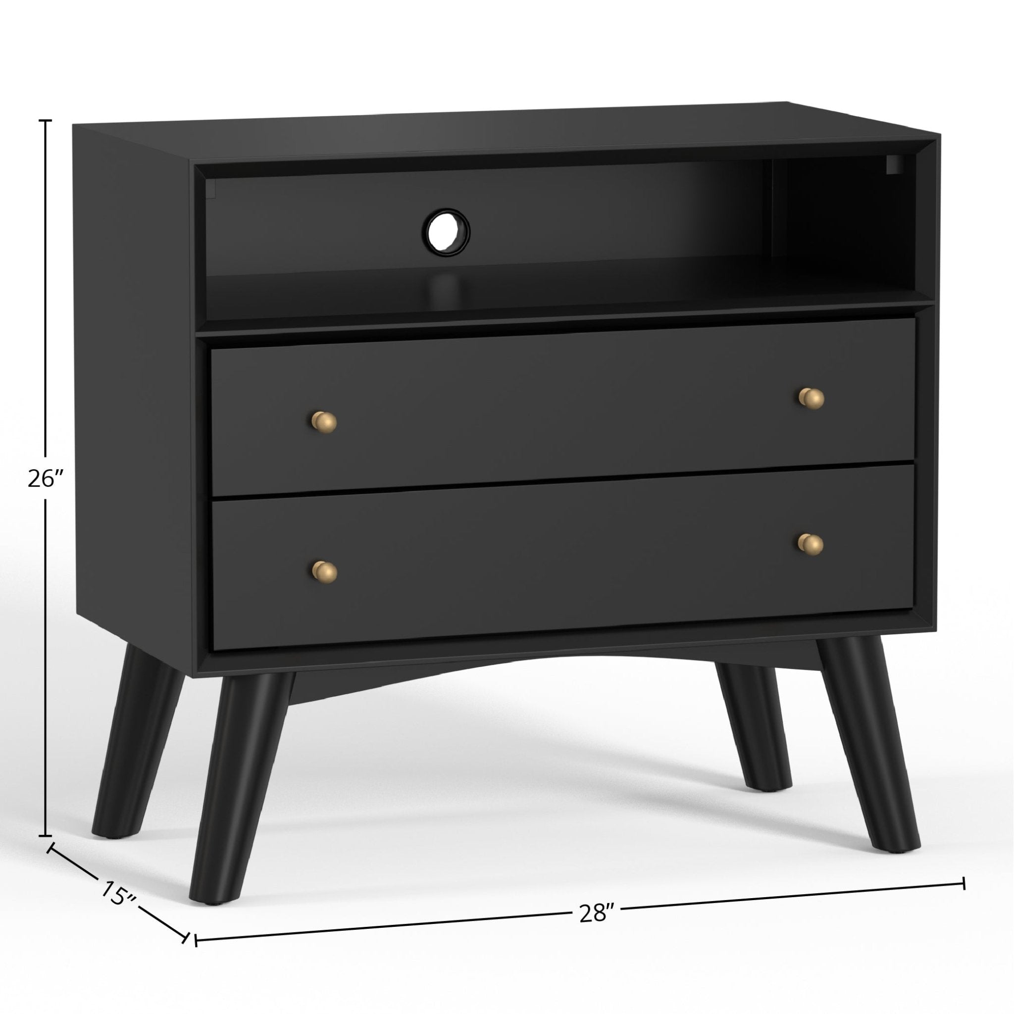 Sonoma Mid Century 2-Drawer Large Nightstand Black