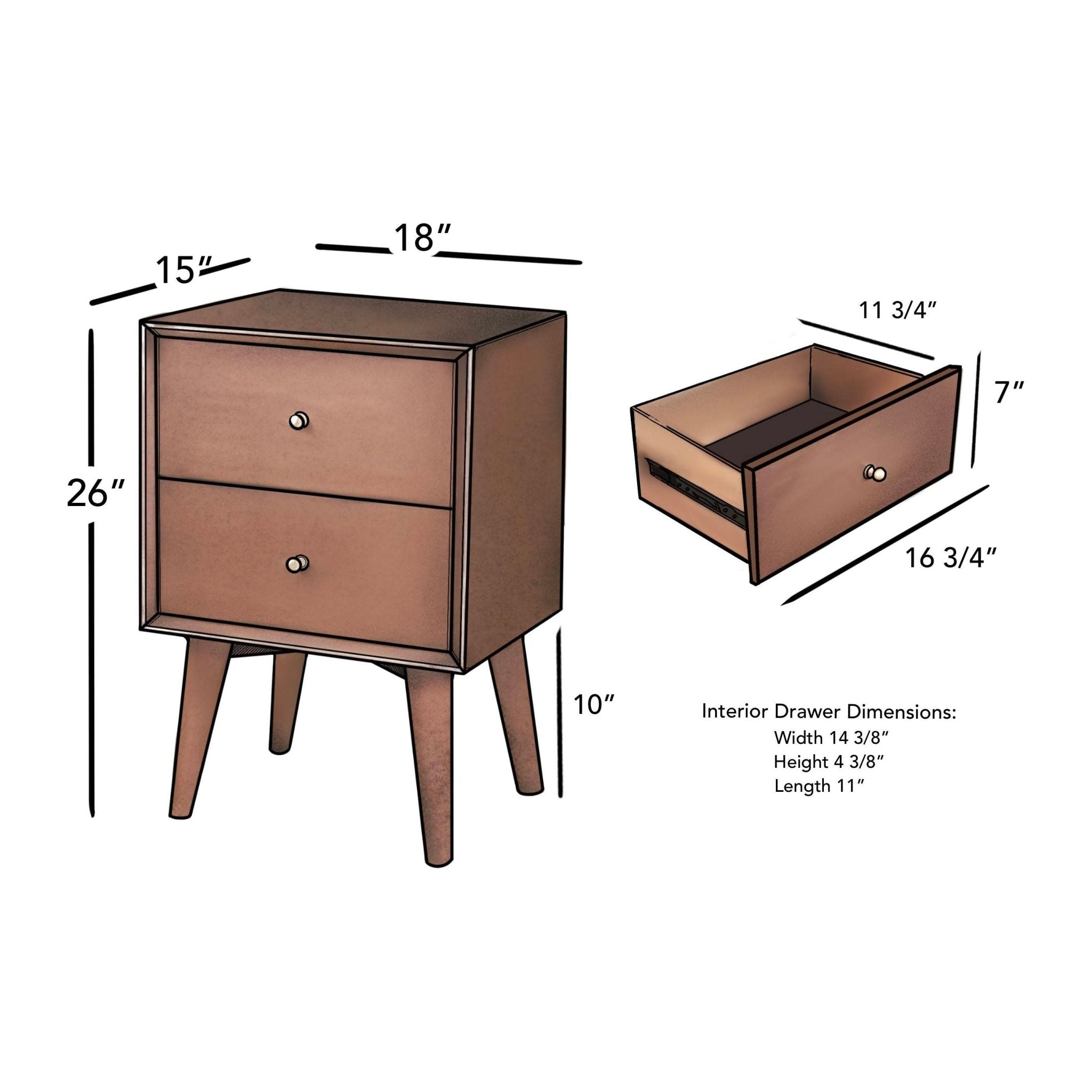 Sonoma Mid Century Nightstand 2-Drawer Solid Mahogany - Chestnut Brown