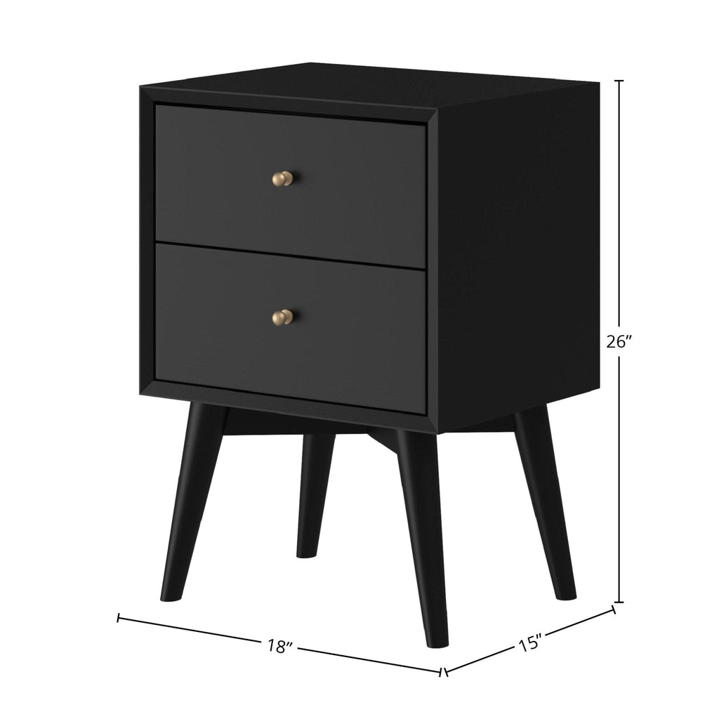 Sonoma Mid Century 2-Drawer Nightstand Black Mahogany Wood