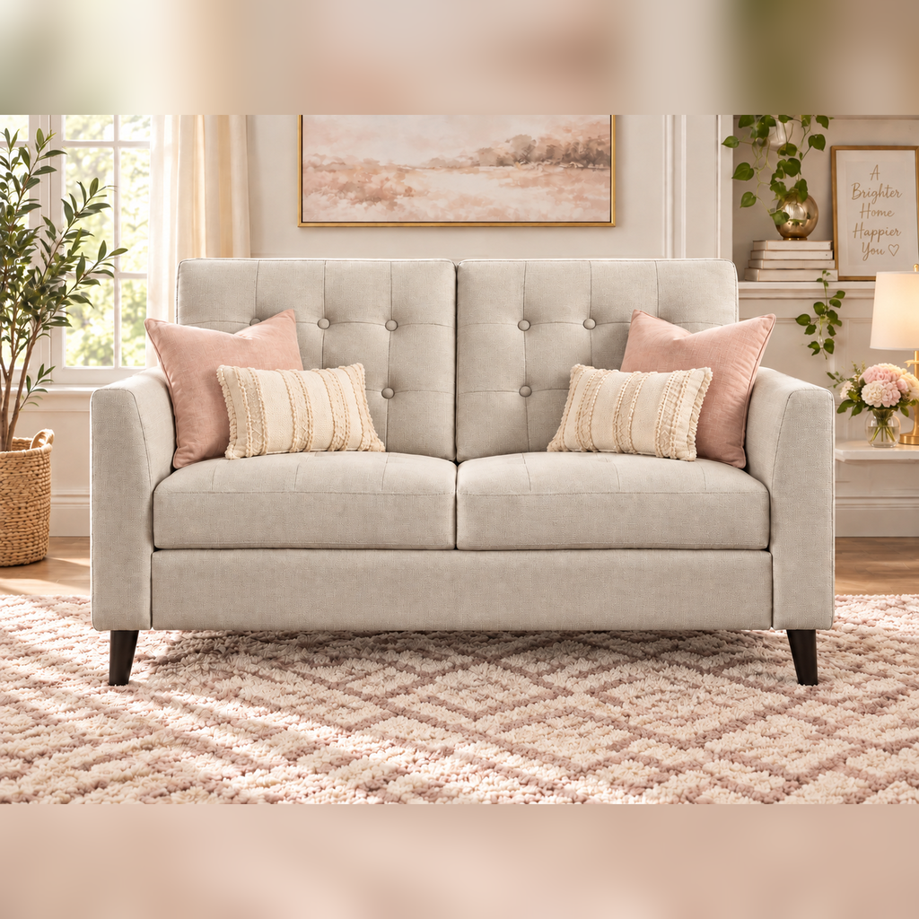 Versailles 48" Beige Tufted Loveseat Mid Century Modern