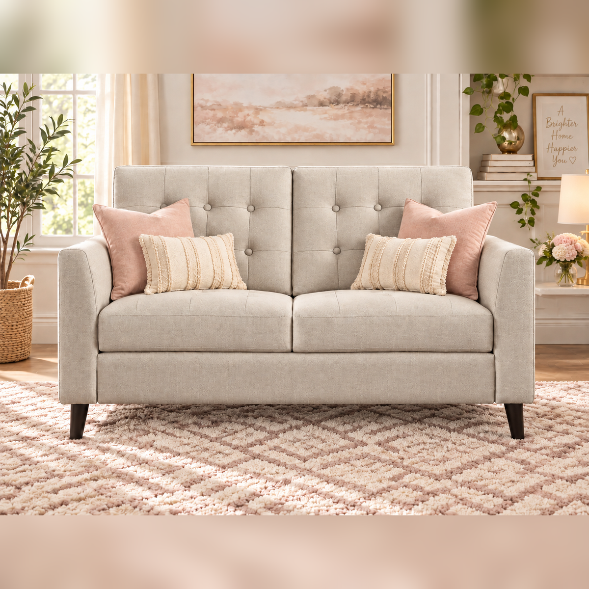 Versailles 48" Beige Tufted Loveseat Mid Century Modern