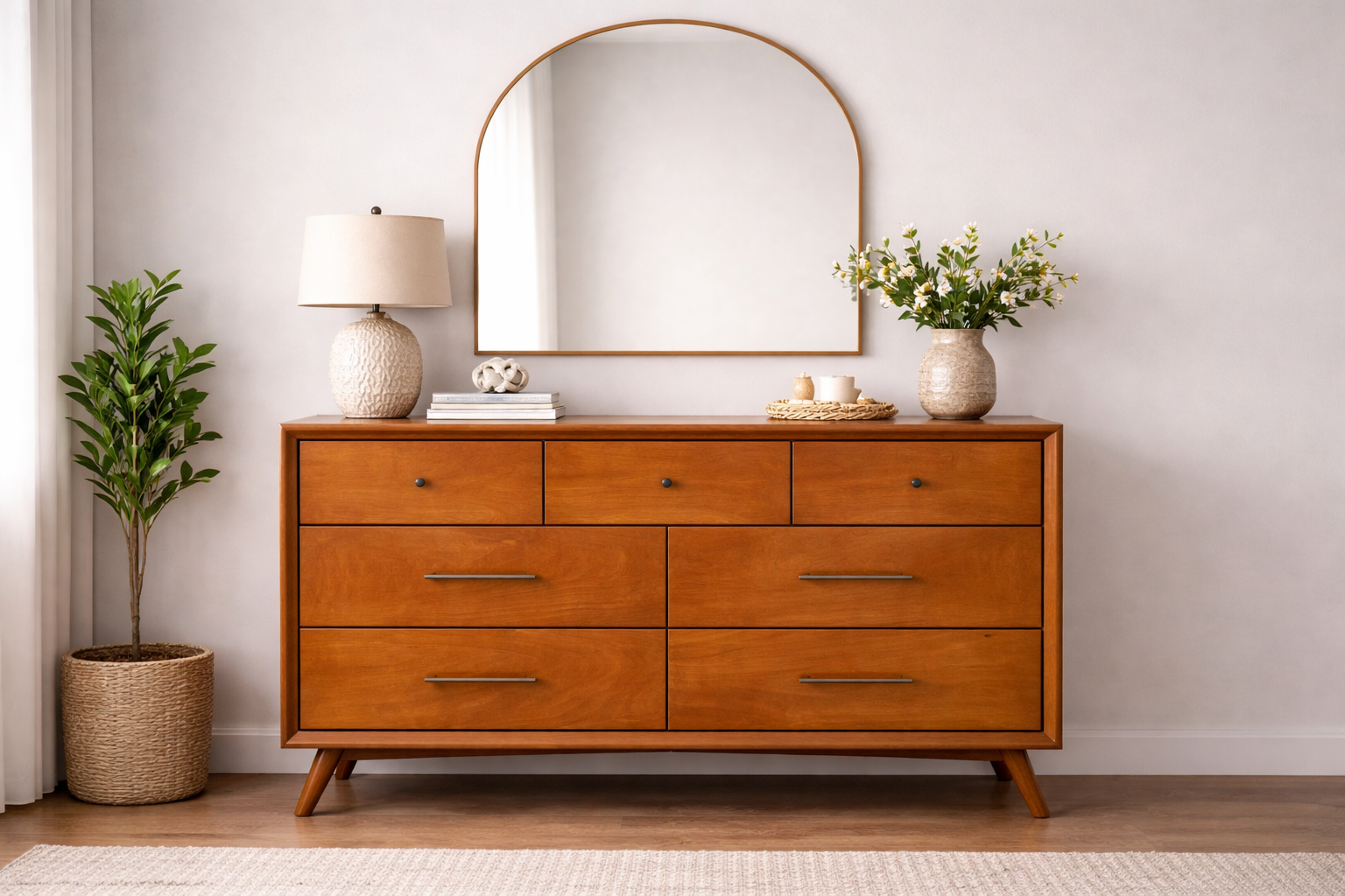 Sonoma Mid Century 7-Drawer Dresser Brown Chestnut Wood