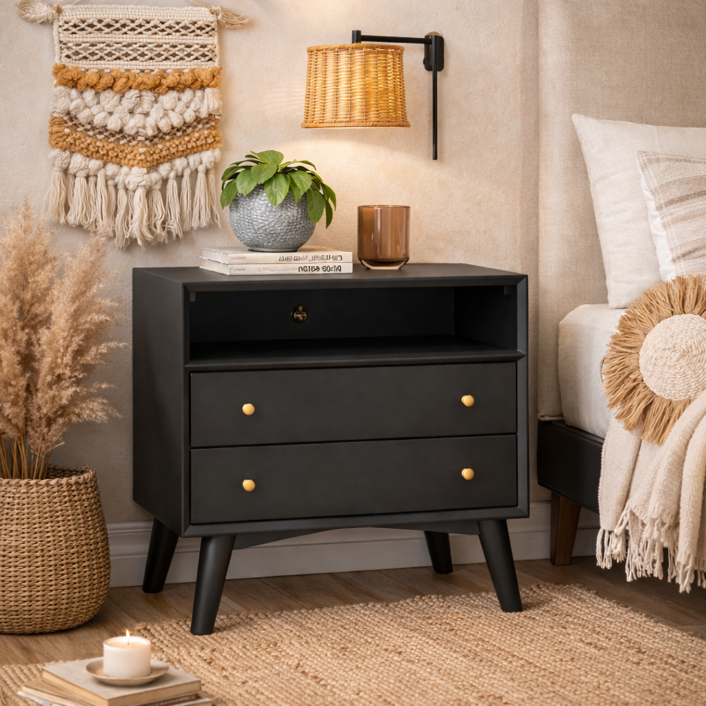 Sonoma Mid Century 2-Drawer Large Nightstand Black