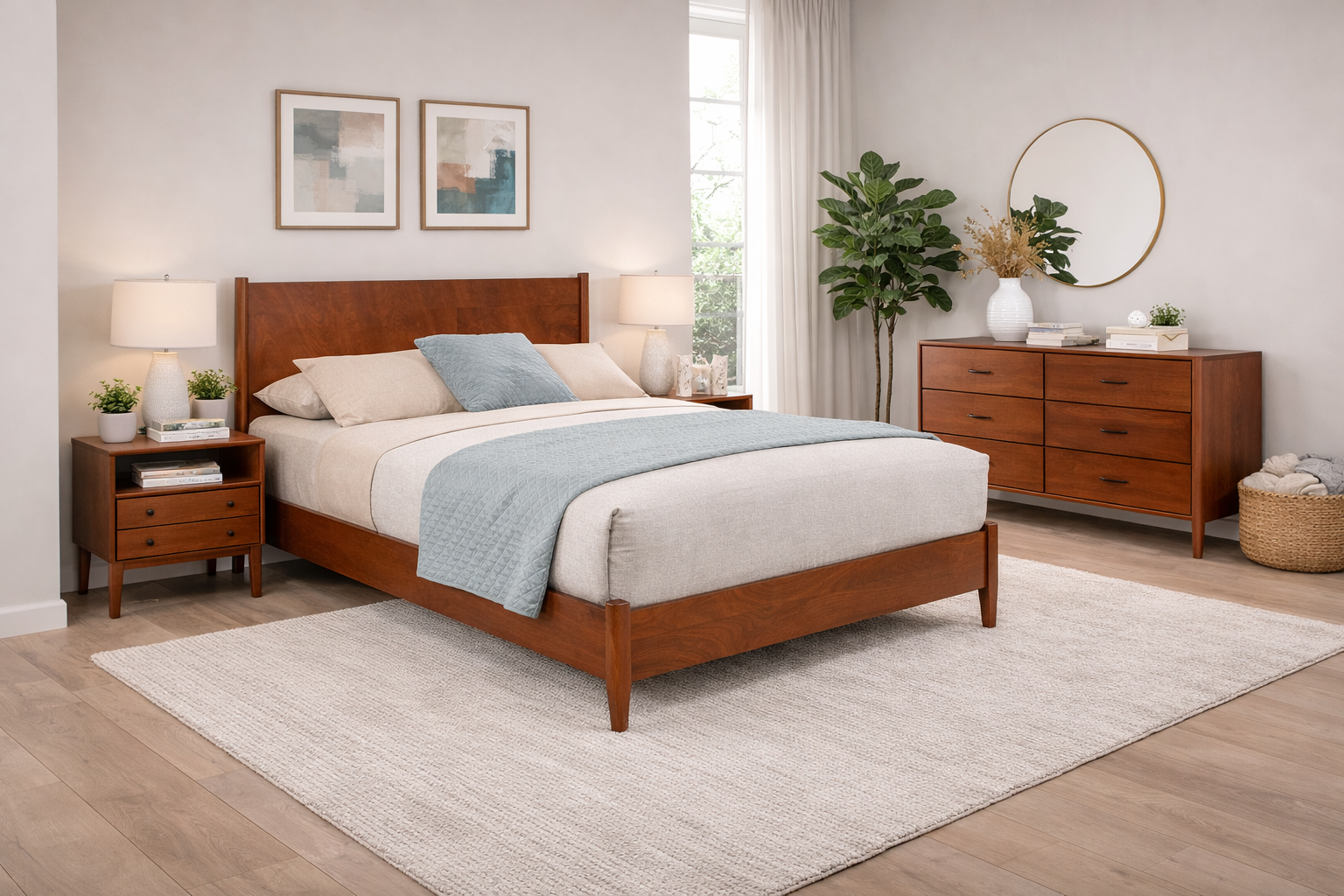 Sonoma Mid Century 2-Drawer Large Nightstand Brown