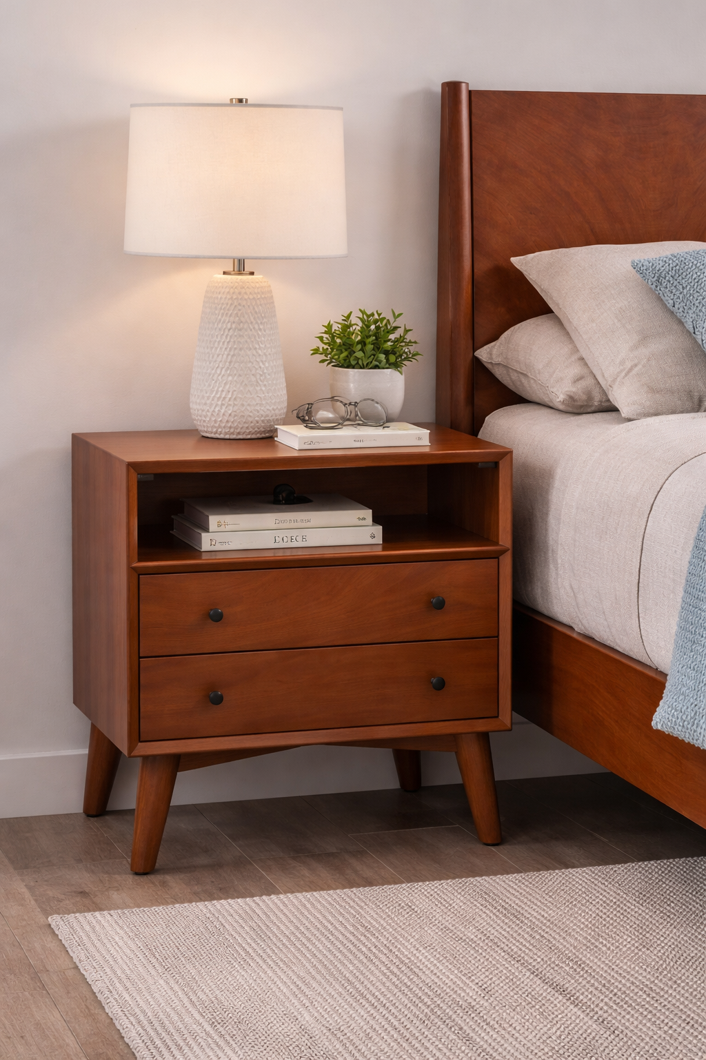 Sonoma Mid Century 2-Drawer Large Nightstand Brown