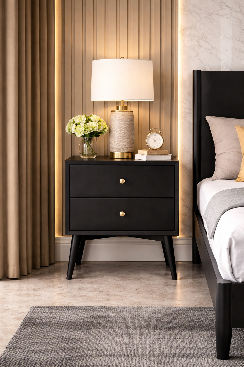 Sonoma Mid Century 2-Drawer Nightstand Black Mahogany Wood