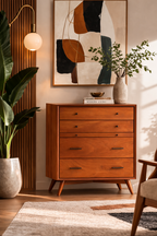 Sonoma Mid-Century 4-Drawer Chest with Pull-Out Tray Brown Chestnut