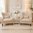 Versailles Wingback Accent Chairs Set | Tufted | Beige